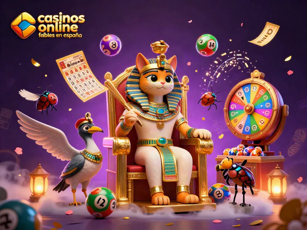 Gana en casinos online fiables en España con esta emocionante ilustración de un faraón y su escriba.
