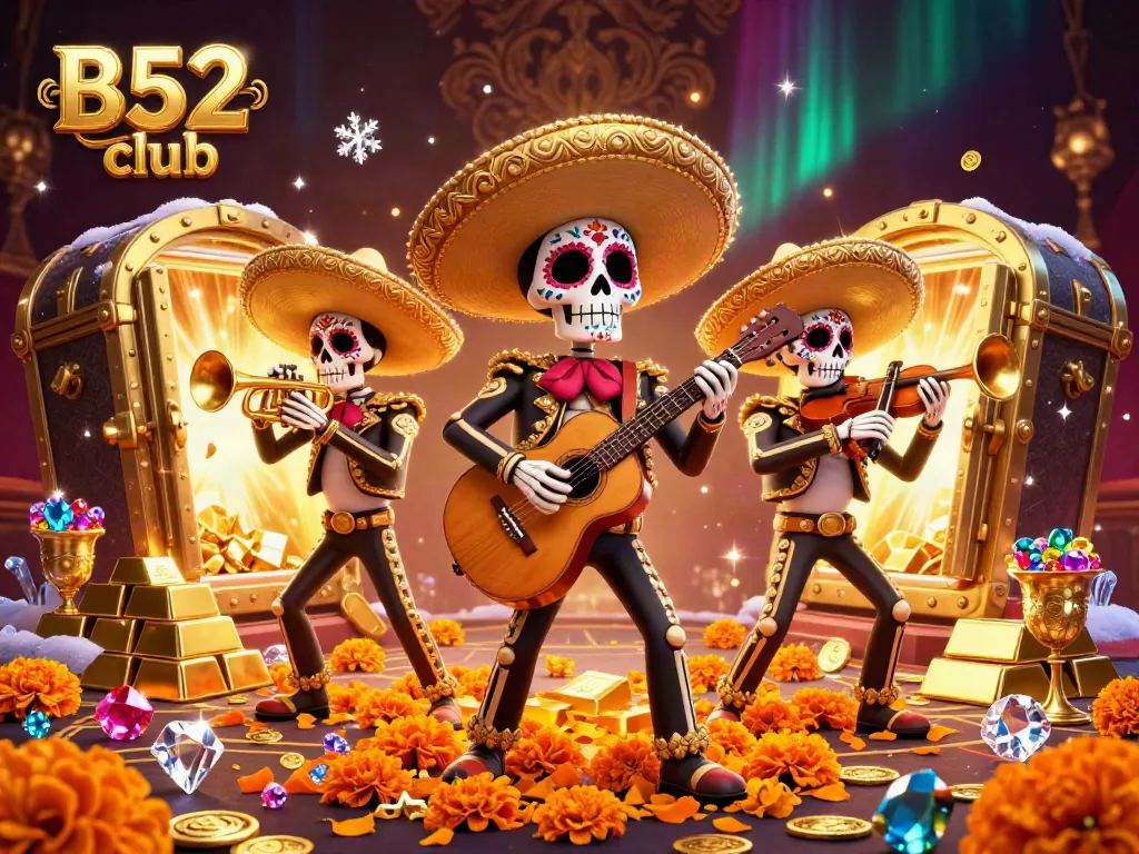 Engage in the B52 club with festive mariachi skeletons and casino gold treasures.