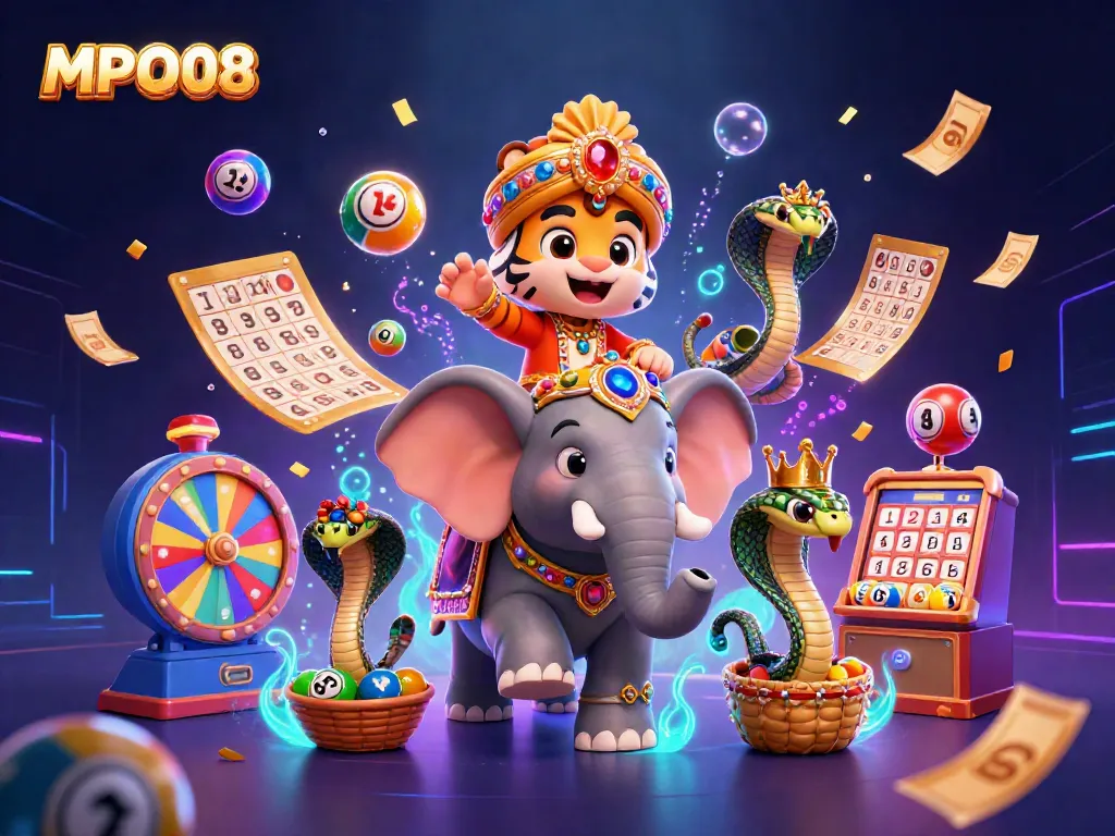 Experience the vibrant gaming world of MPO08 with colorful elements and dynamic casino symbols