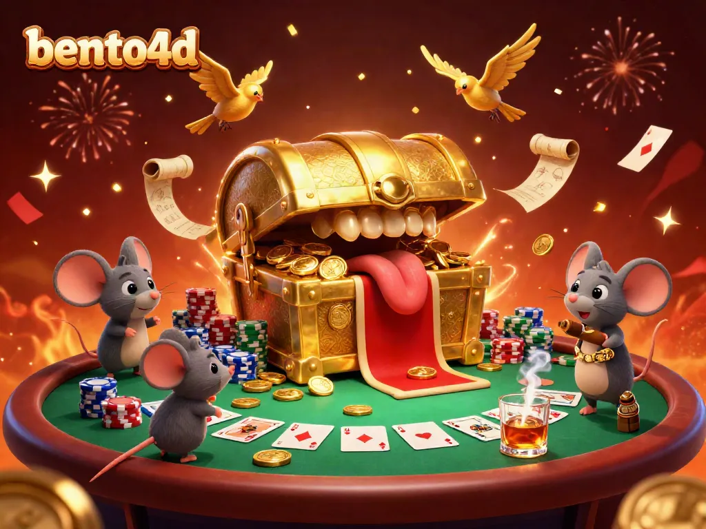 Engage with bento4d's treasure-filled adventure featuring a vibrant casino scene with iconic elements.