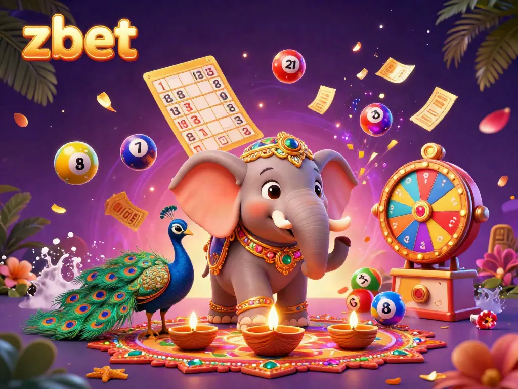 Win big with zbet's vibrant 3D themed gambling illustration, featuring dynamic elements and a captivating atmosphere.