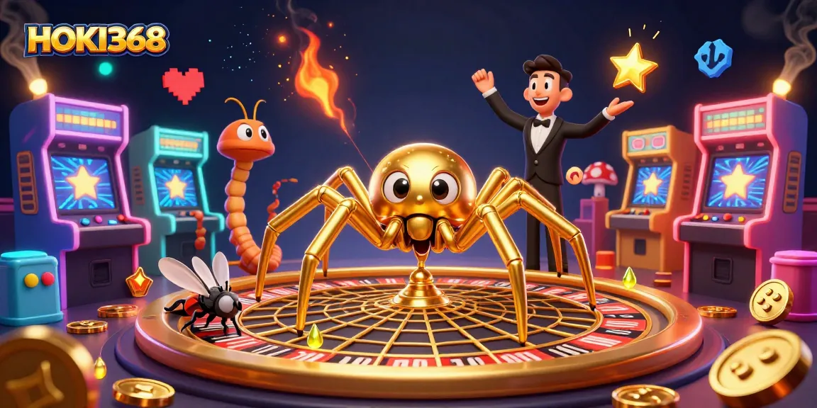 HOKI368 casino excitement unfolds with a golden spider spinning winning roulette bets!