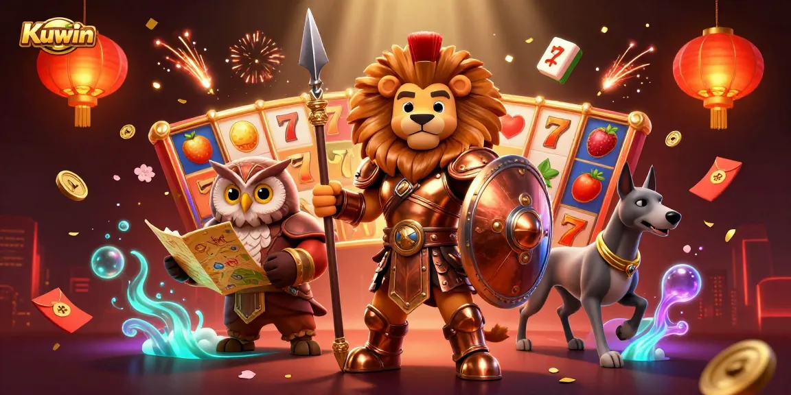 Kuwin offers a vibrant casino experience with a Spartan lion and dynamic gambling elements.