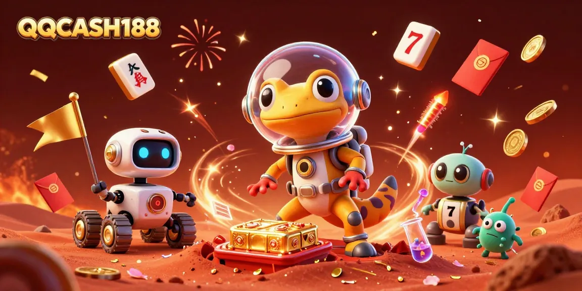 Increase your chances at QQCASH188 with this vibrant Martian casino adventure illustration.