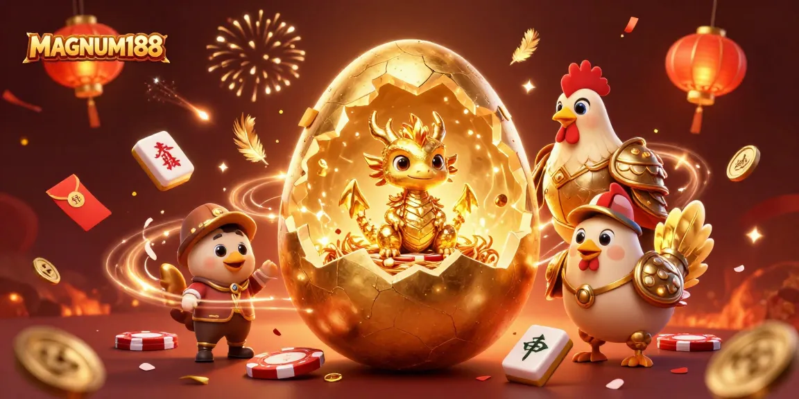 Experience the thrill of MAGNUM188 with a dazzling golden dragon and poker chips in action.